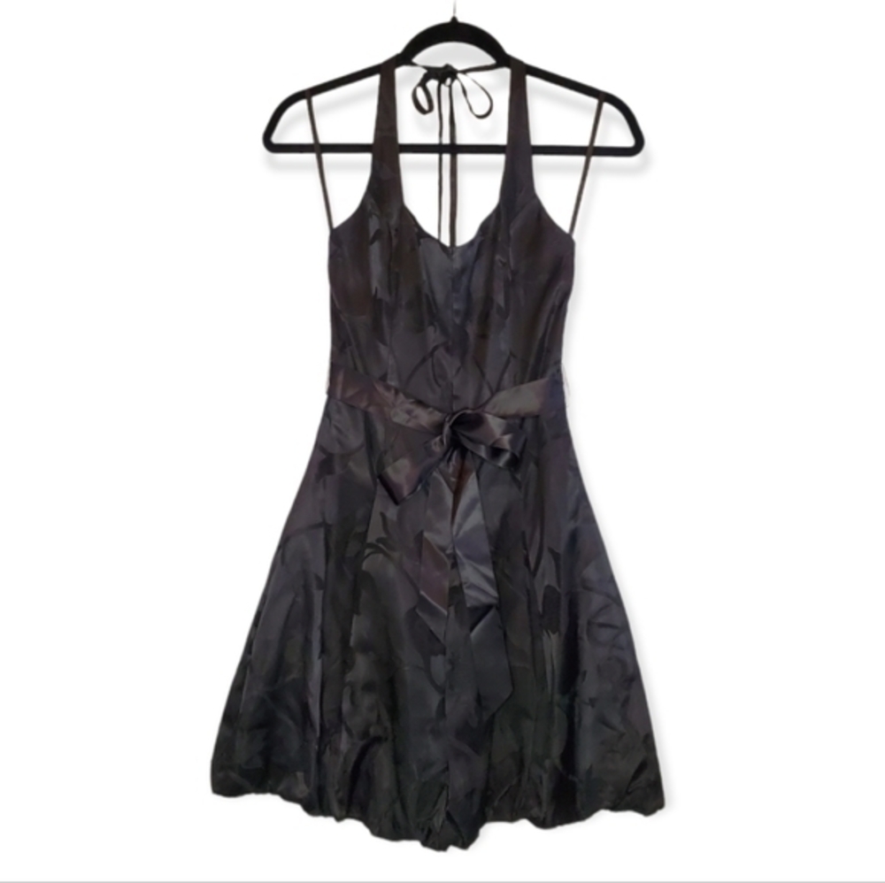 Jessica McClintock Black Satin Mini Dress